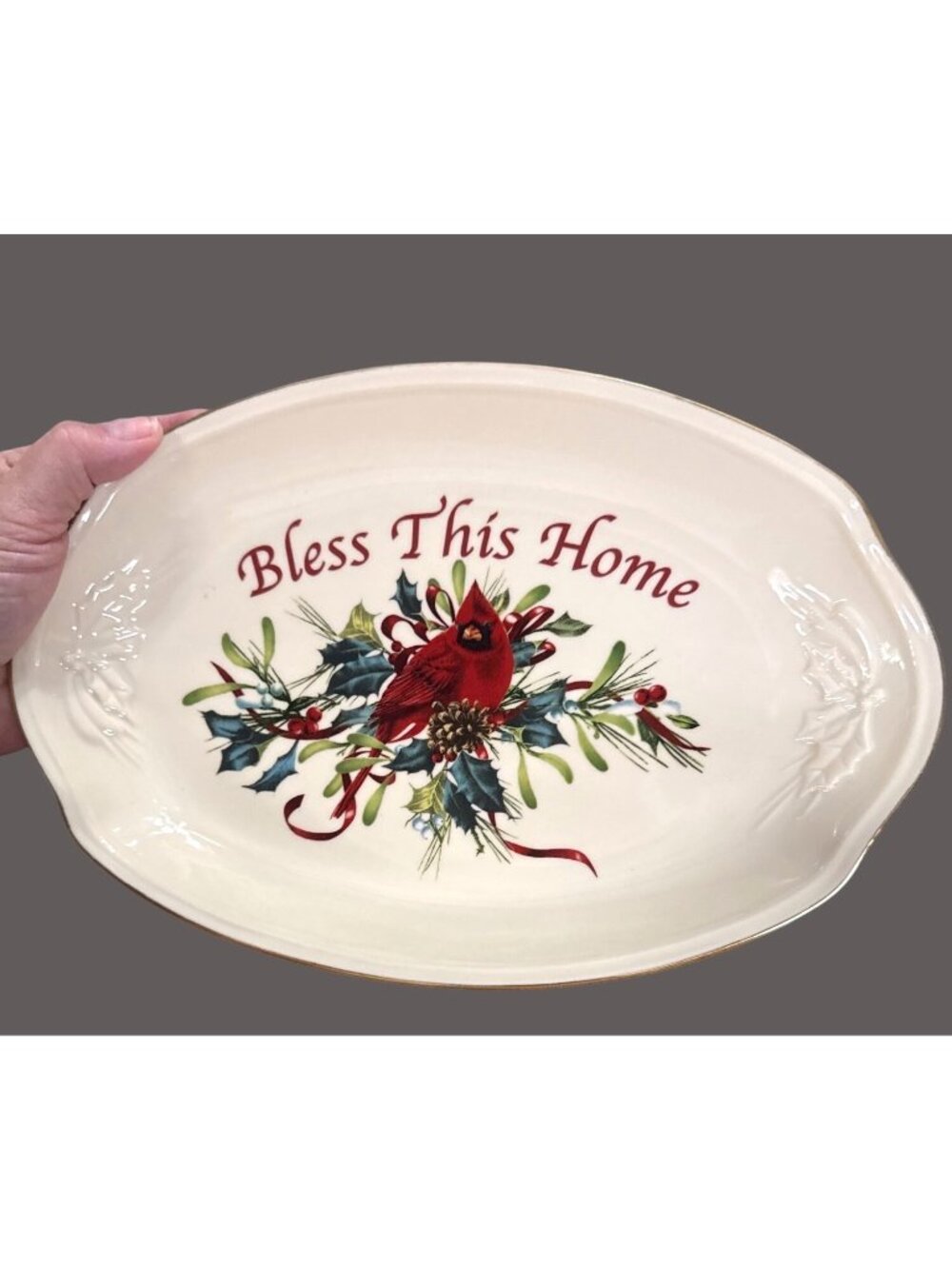 NWT Vintage Lenox Christmas Tray.  "Bless this Home"